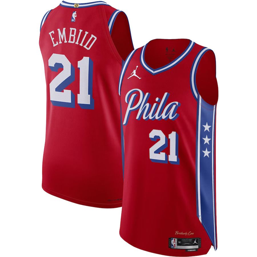 Men Philadelphia 76ers #21 Joel Embiid Jordan Brand Red 2022-23 Authentic NBA Jersey